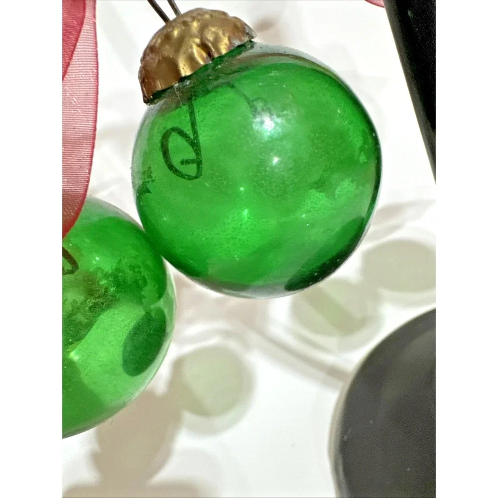 Vintage Black Christmas Candelabra With Green And Brass Ornaments 3 Candlesticks